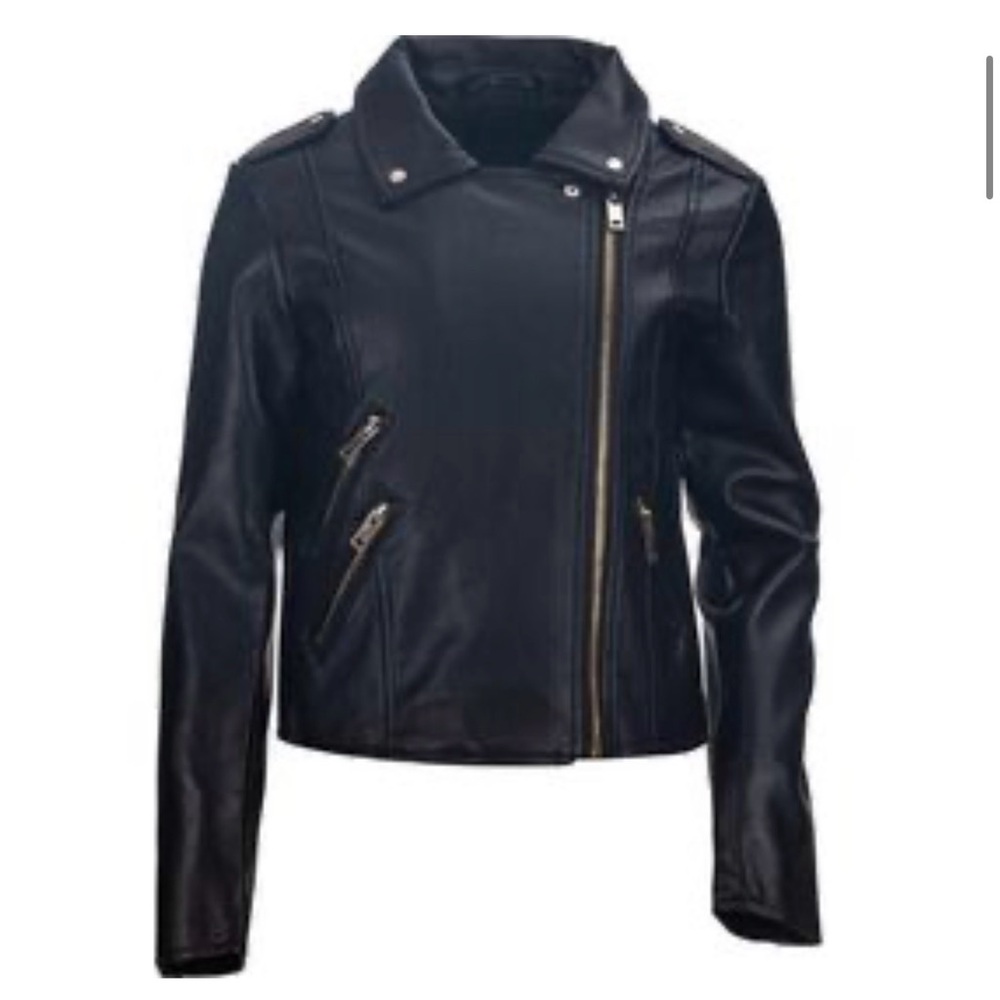 New Firetrap Black faux biker girls leather jacket size 2-3 years